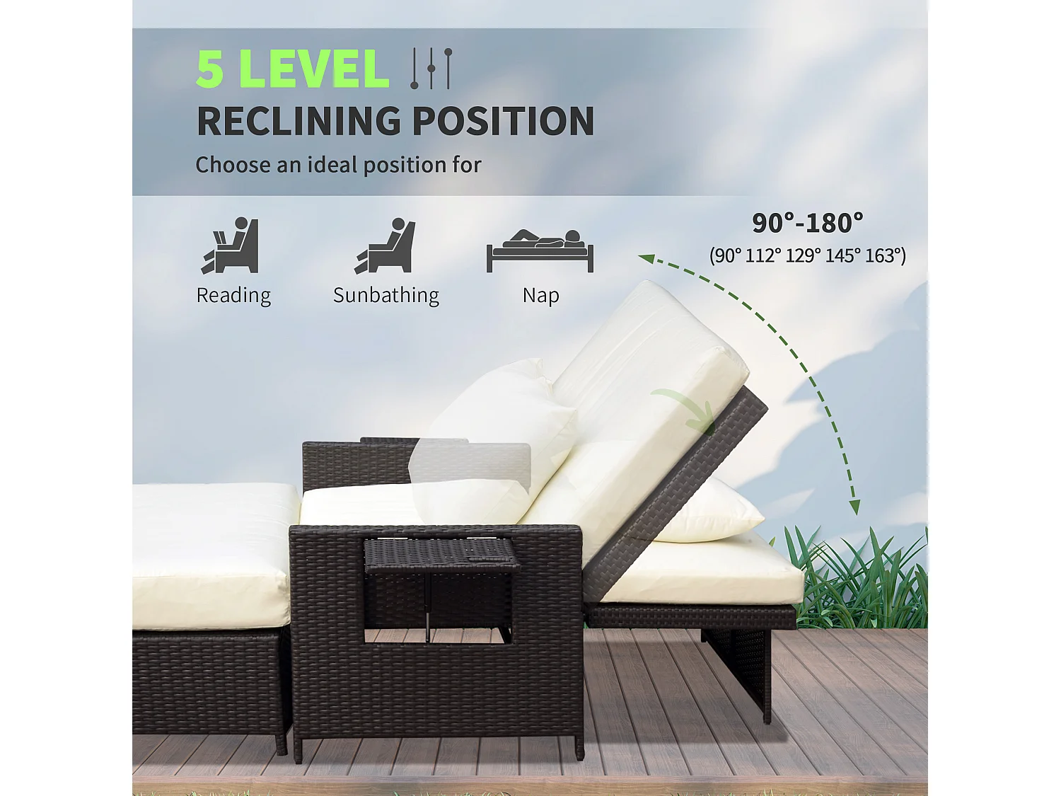 Divanetto da giardino componibile con panca in rattan marrone