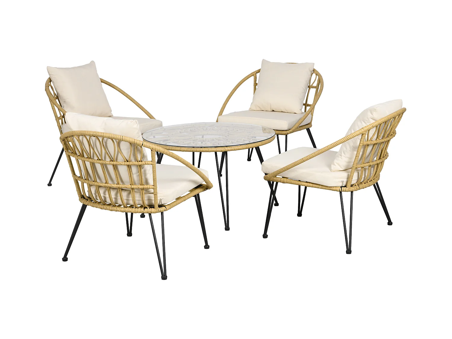 Set da giardino 5 pezzi in rattan con tavolo rotondo e 4 sedie