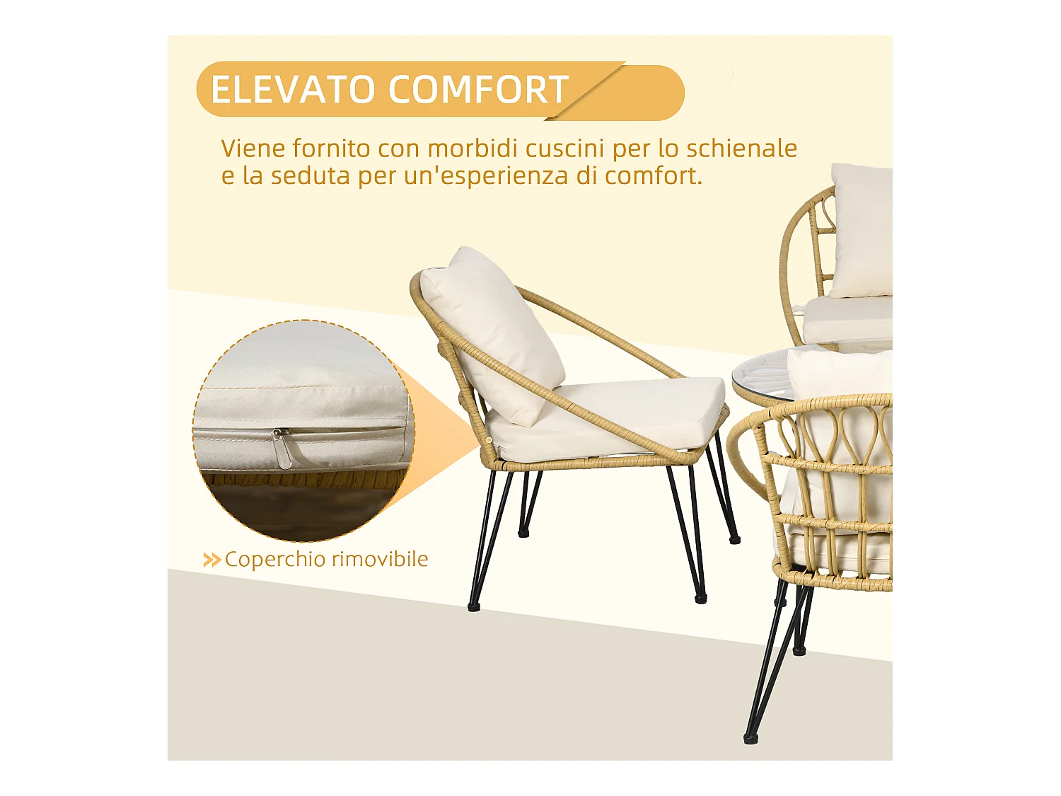 Set da giardino 5 pezzi in rattan con tavolo rotondo e 4 sedie