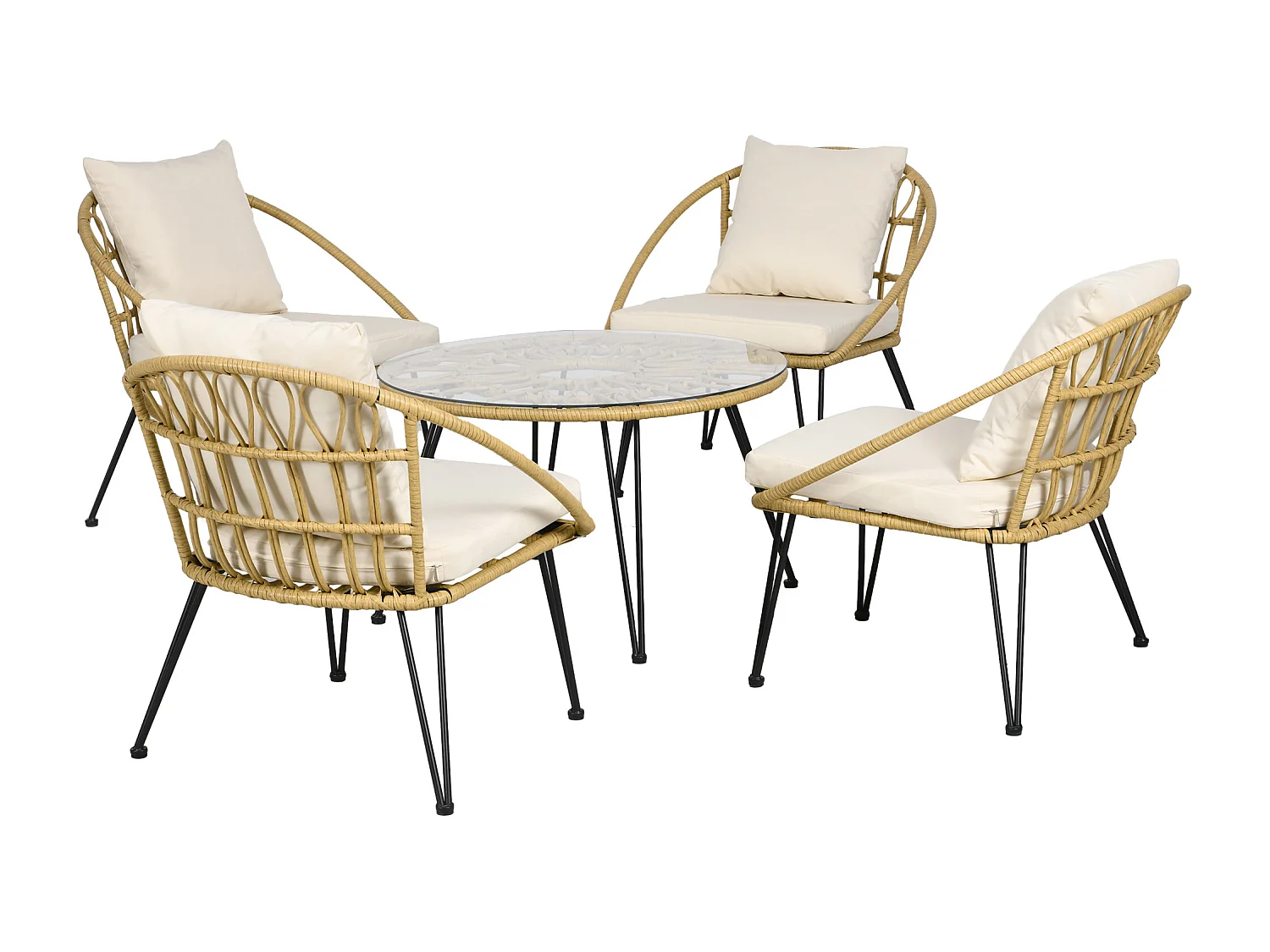 Set da giardino 5 pezzi in rattan con tavolo rotondo e 4 sedie