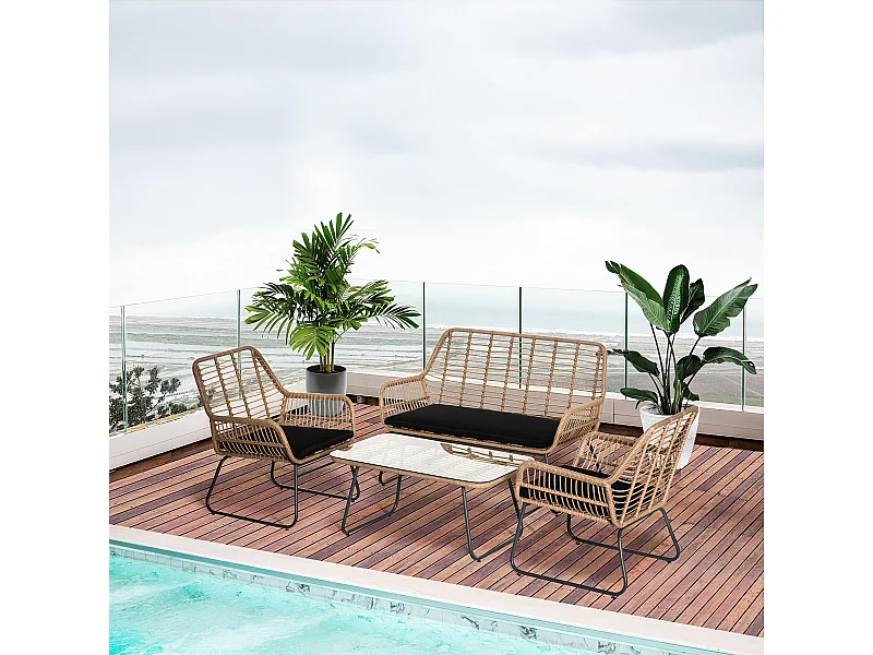 Set mobili giardino rattan pe con 2 poltrone divano tavolino