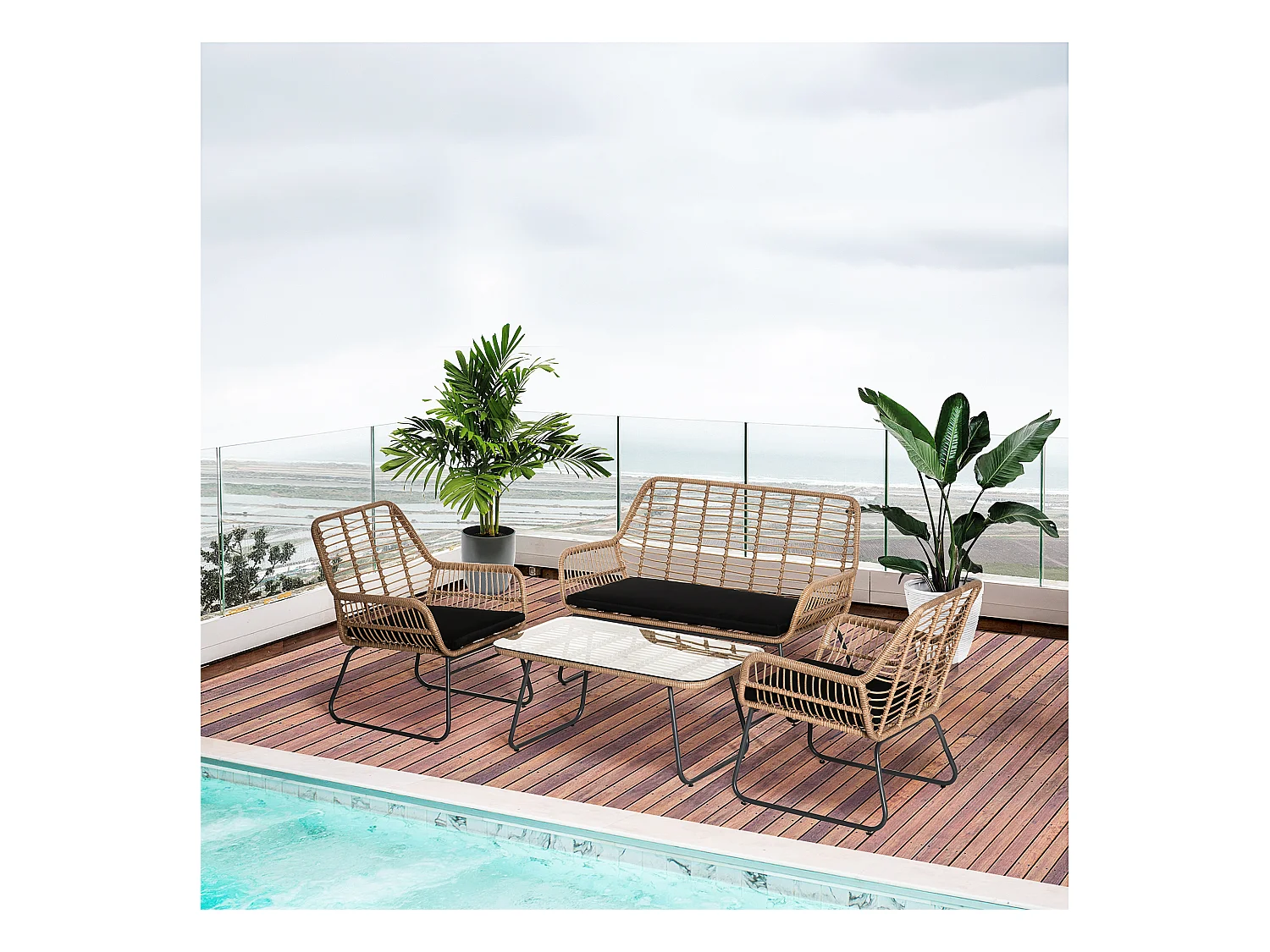 Set mobili giardino rattan pe con 2 poltrone divano tavolino