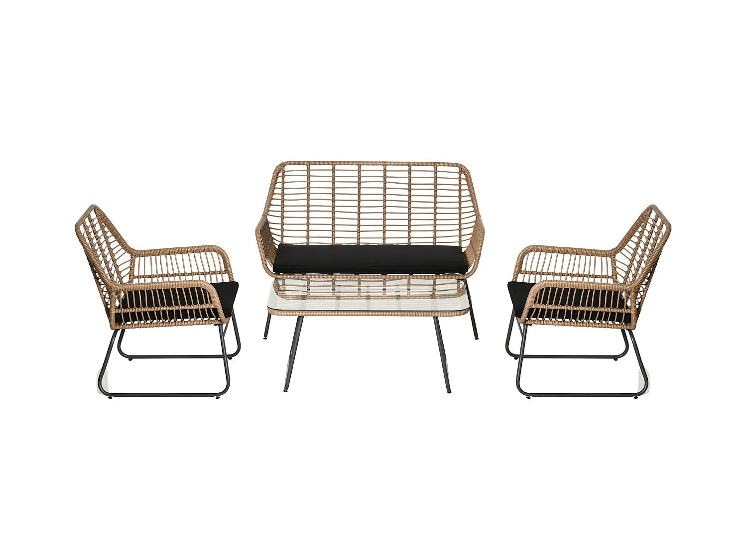 Set mobili giardino rattan pe con 2 poltrone divano tavolino