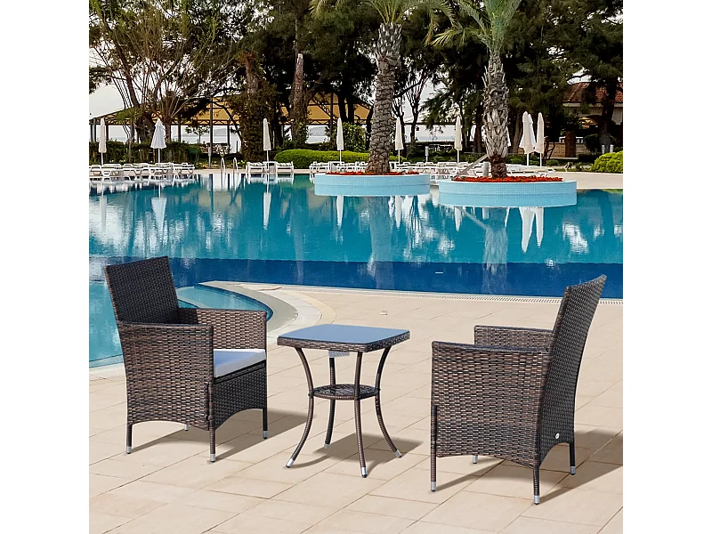 Set da giardino con tavolino e sedie in rattan pe marrone
