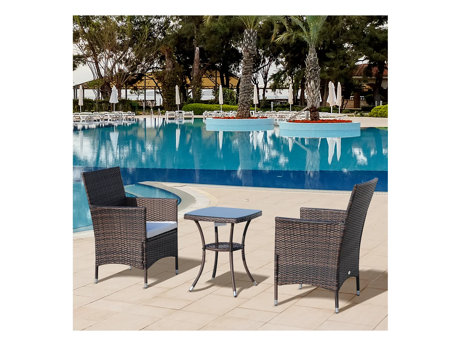 Set da giardino con tavolino e sedie in rattan pe marrone