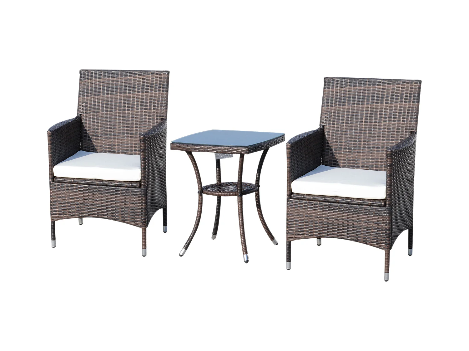 Set da giardino con tavolino e sedie in rattan pe marrone