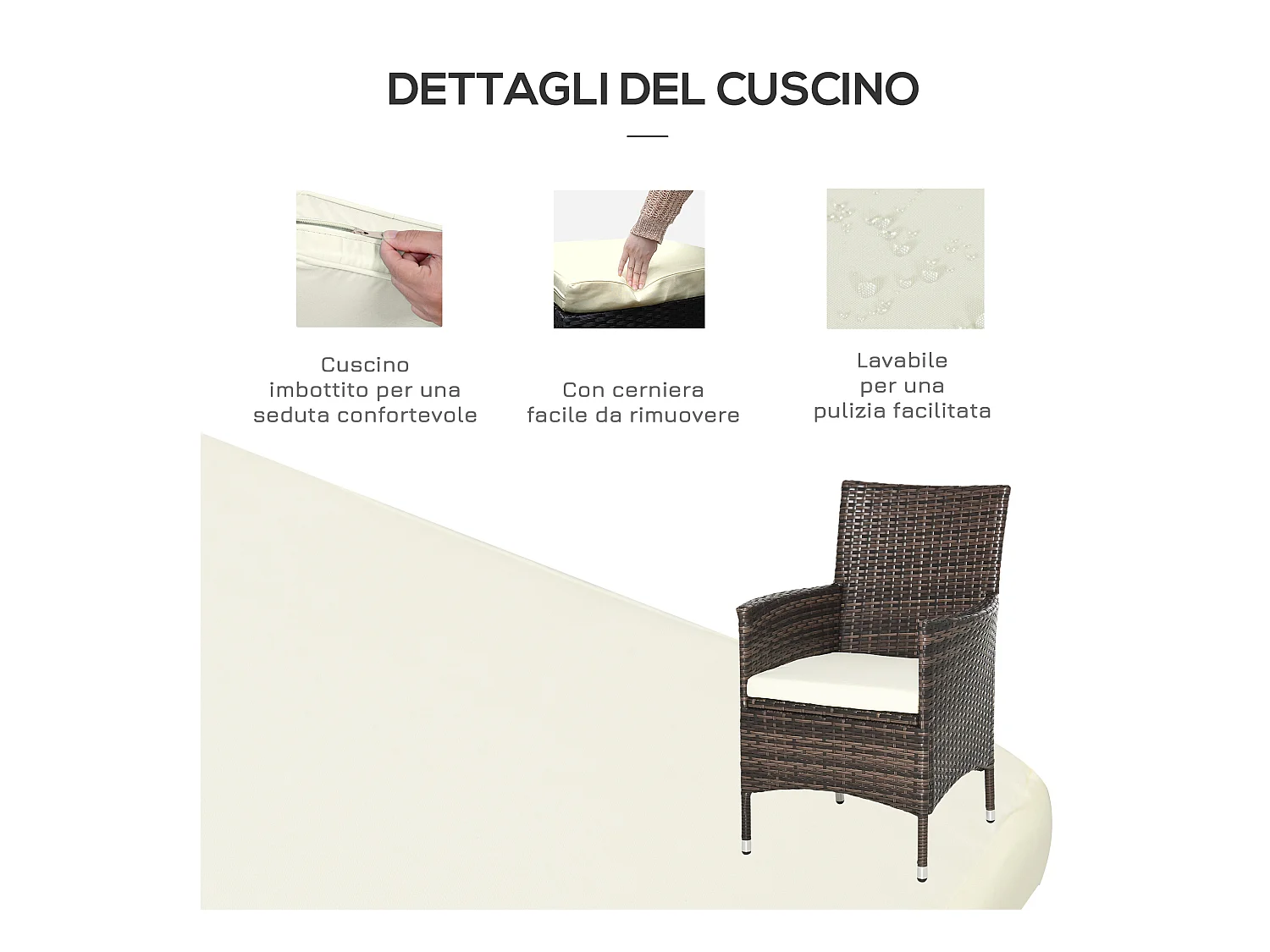 Set da giardino con tavolino e sedie in rattan pe marrone