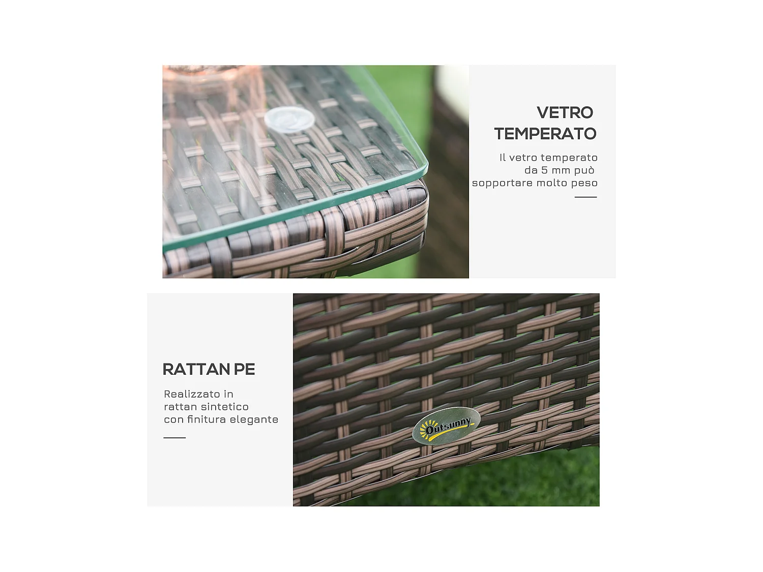 Set da giardino con tavolino e sedie in rattan pe marrone