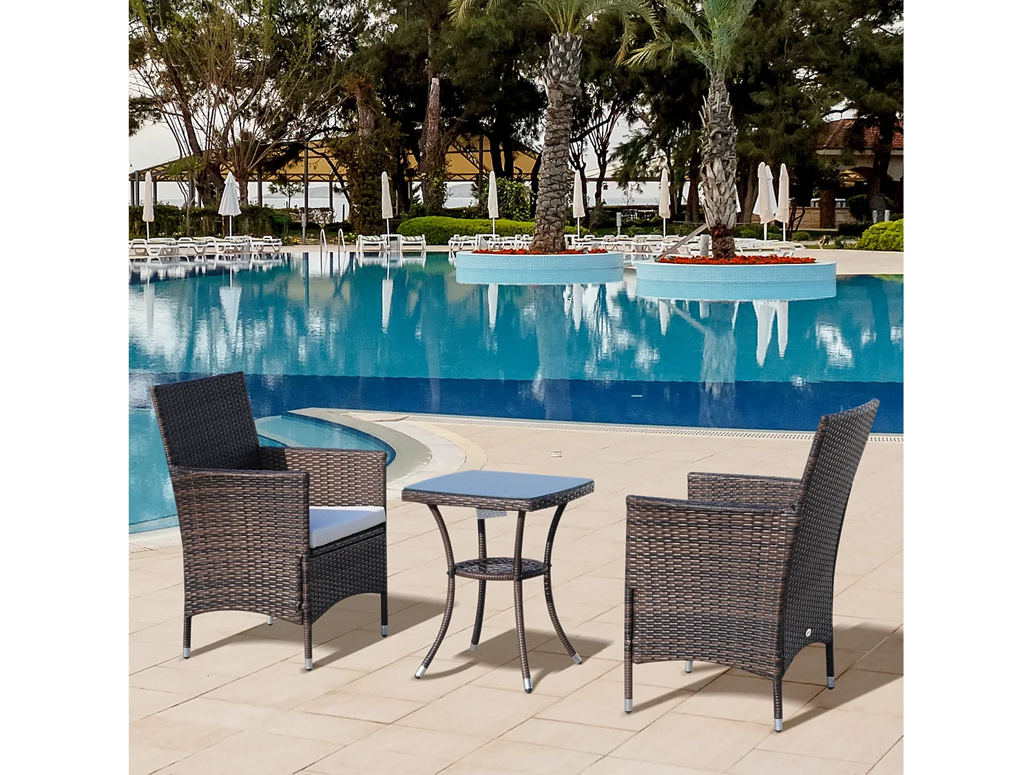Set da giardino con tavolino e sedie in rattan pe marrone