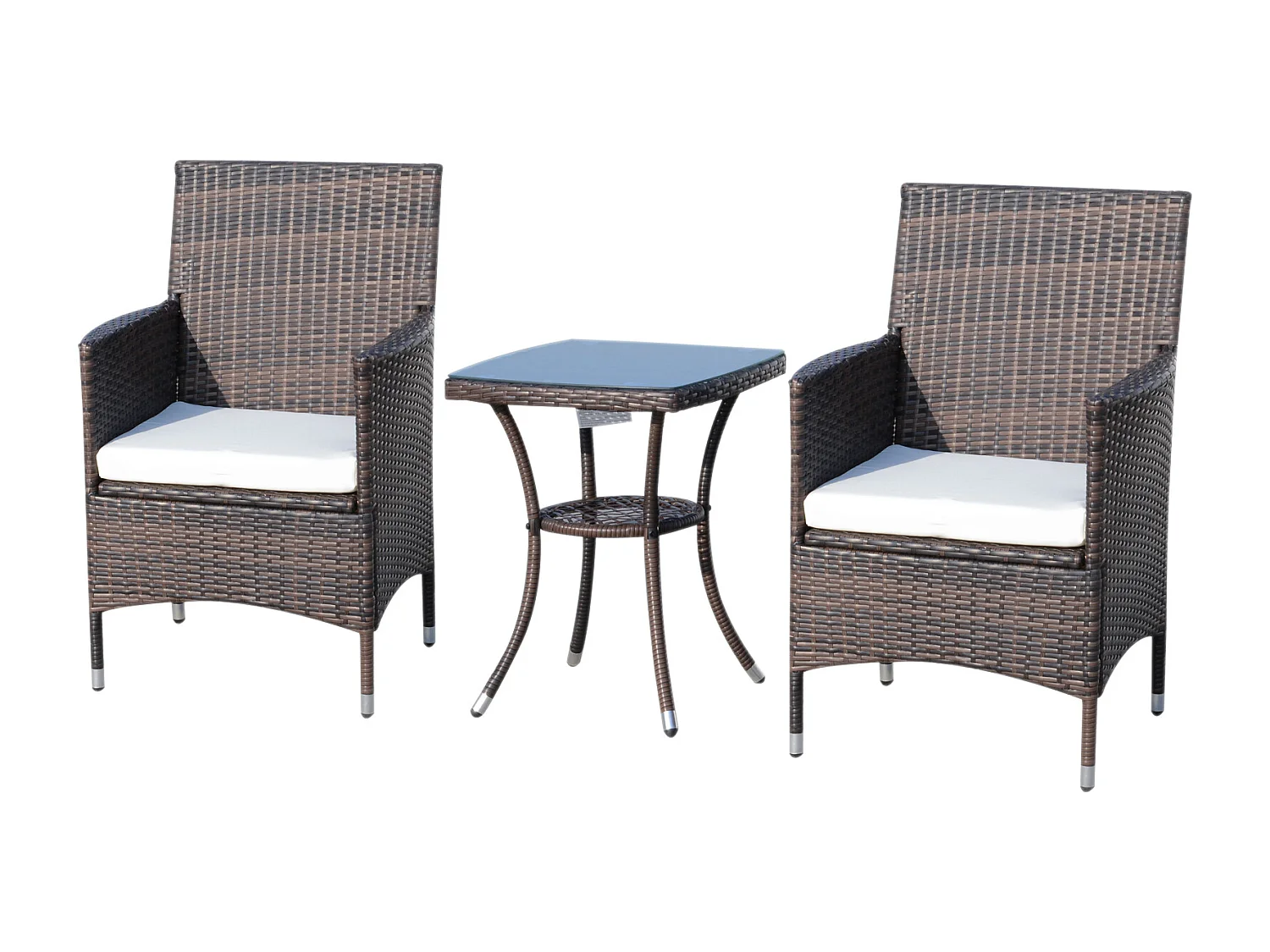 Set da giardino con tavolino e sedie in rattan pe marrone