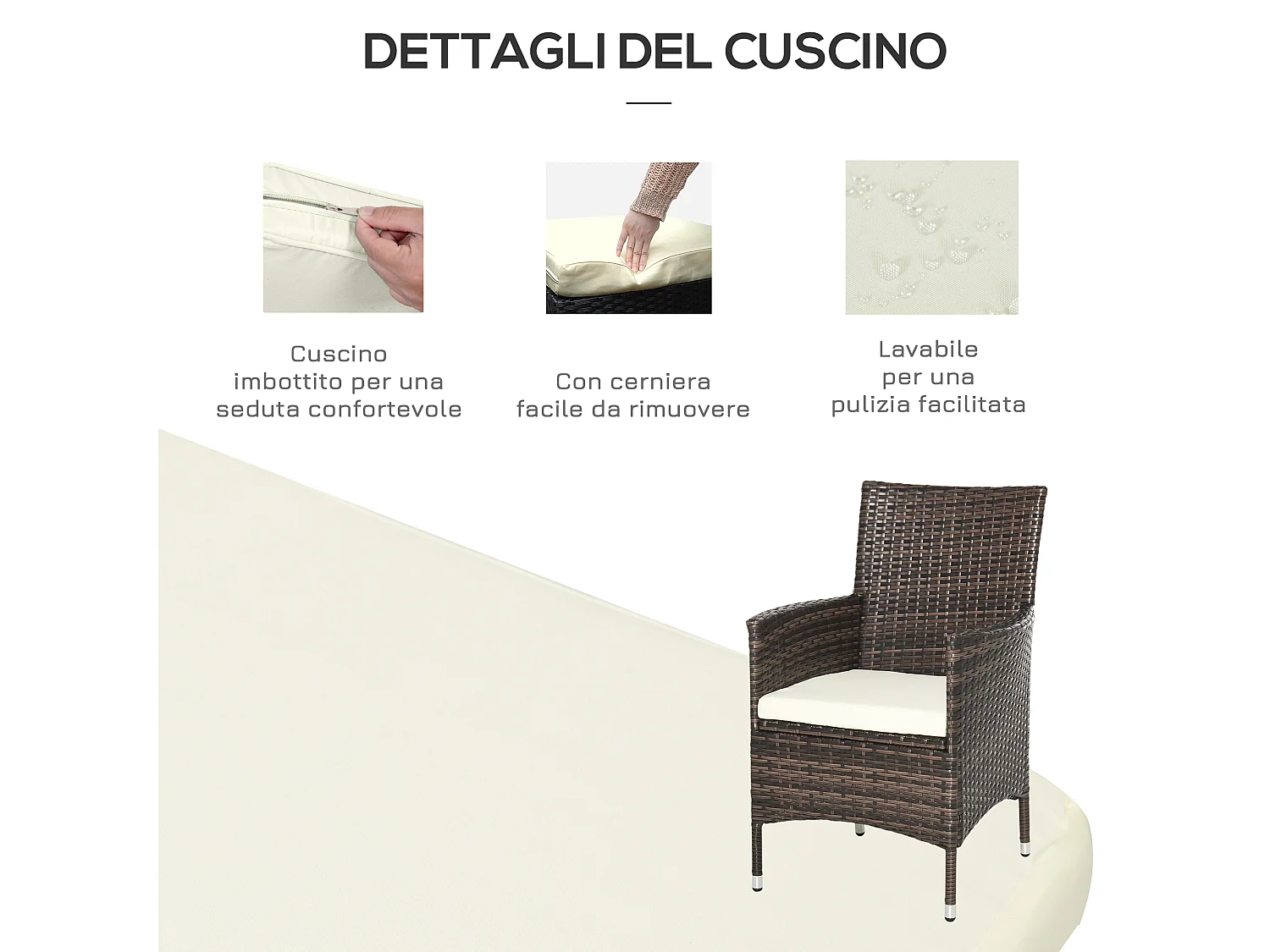 Set da giardino con tavolino e sedie in rattan pe marrone