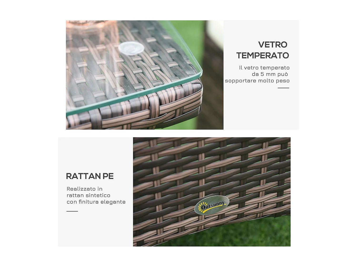 Set da giardino con tavolino e sedie in rattan pe marrone