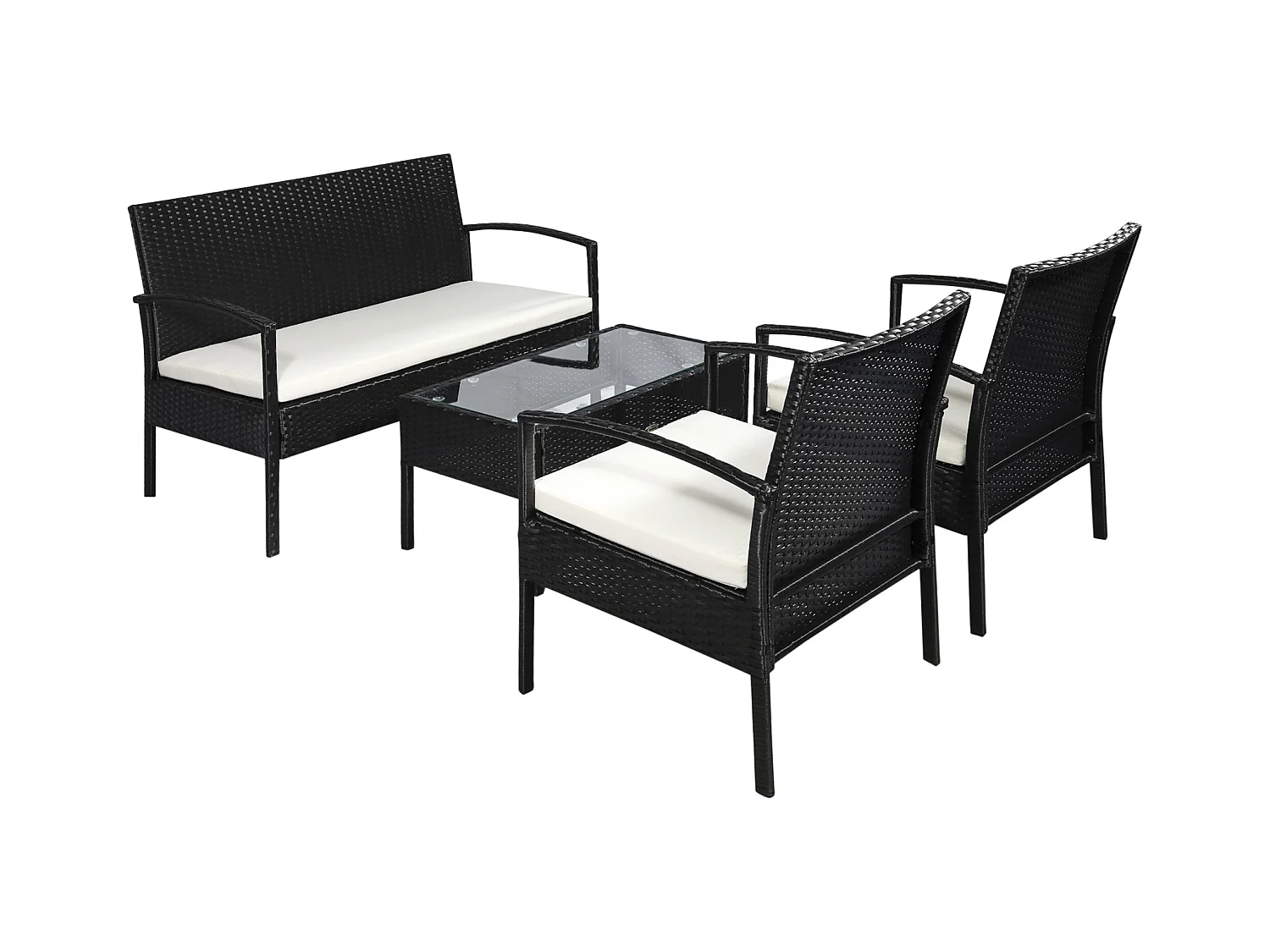 Set da giardino 4 pezzi in rattan pe con tavolino 2 poltrone e divano
