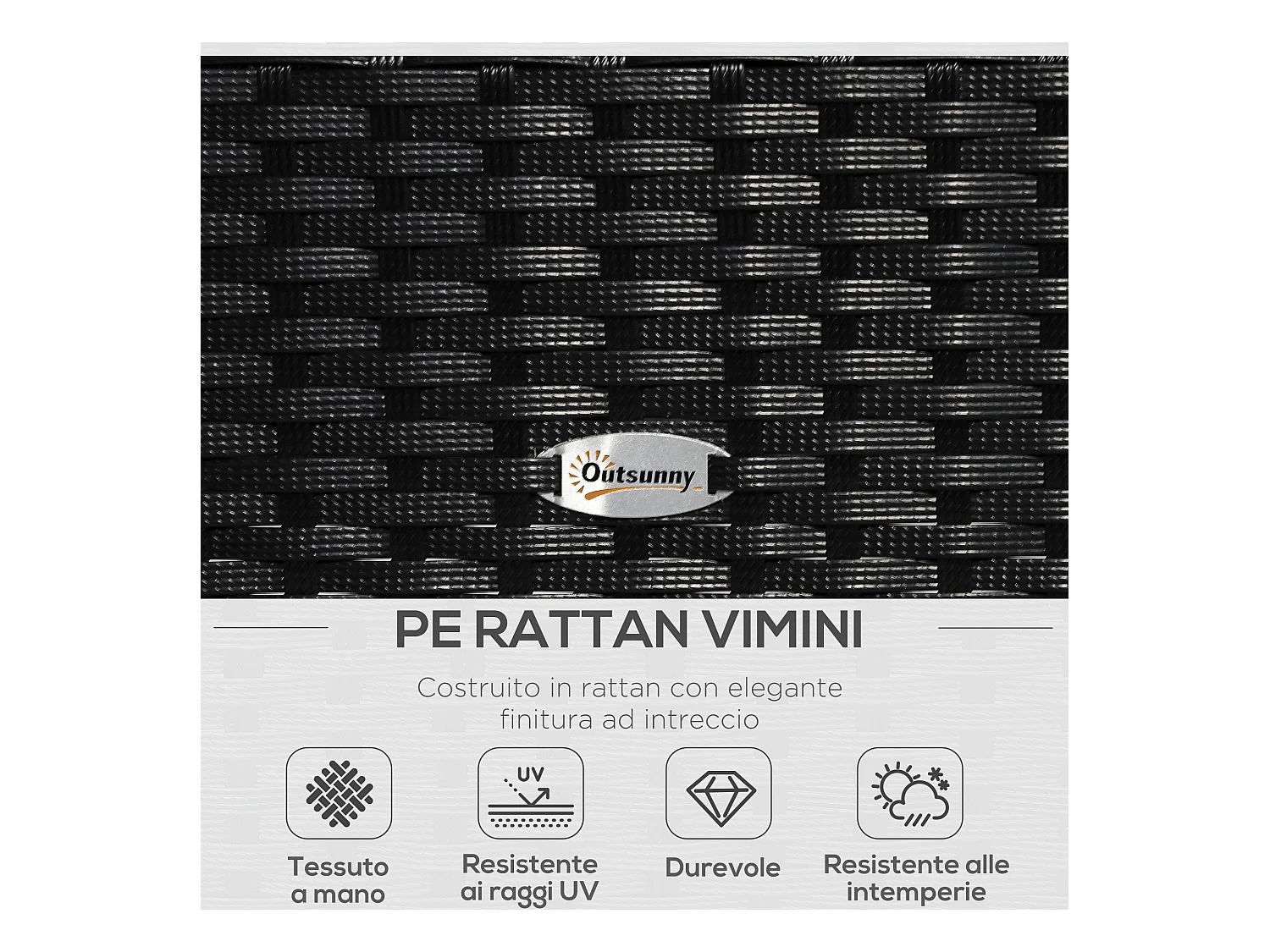 Set da giardino 4 pezzi in rattan pe con tavolino 2 poltrone e divano