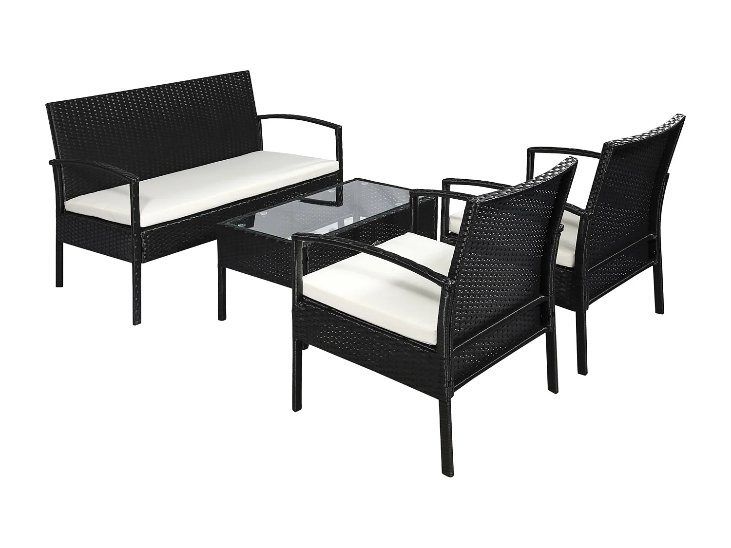 Set da giardino 4 pezzi in rattan pe con tavolino 2 poltrone e divano