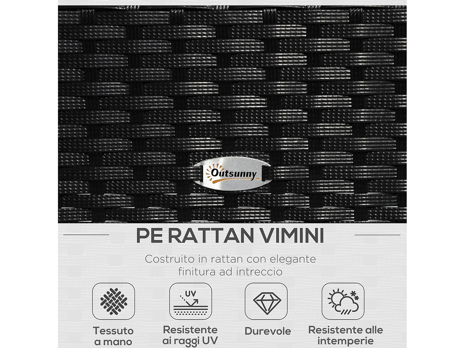 Set da giardino 4 pezzi in rattan pe con tavolino 2 poltrone e divano