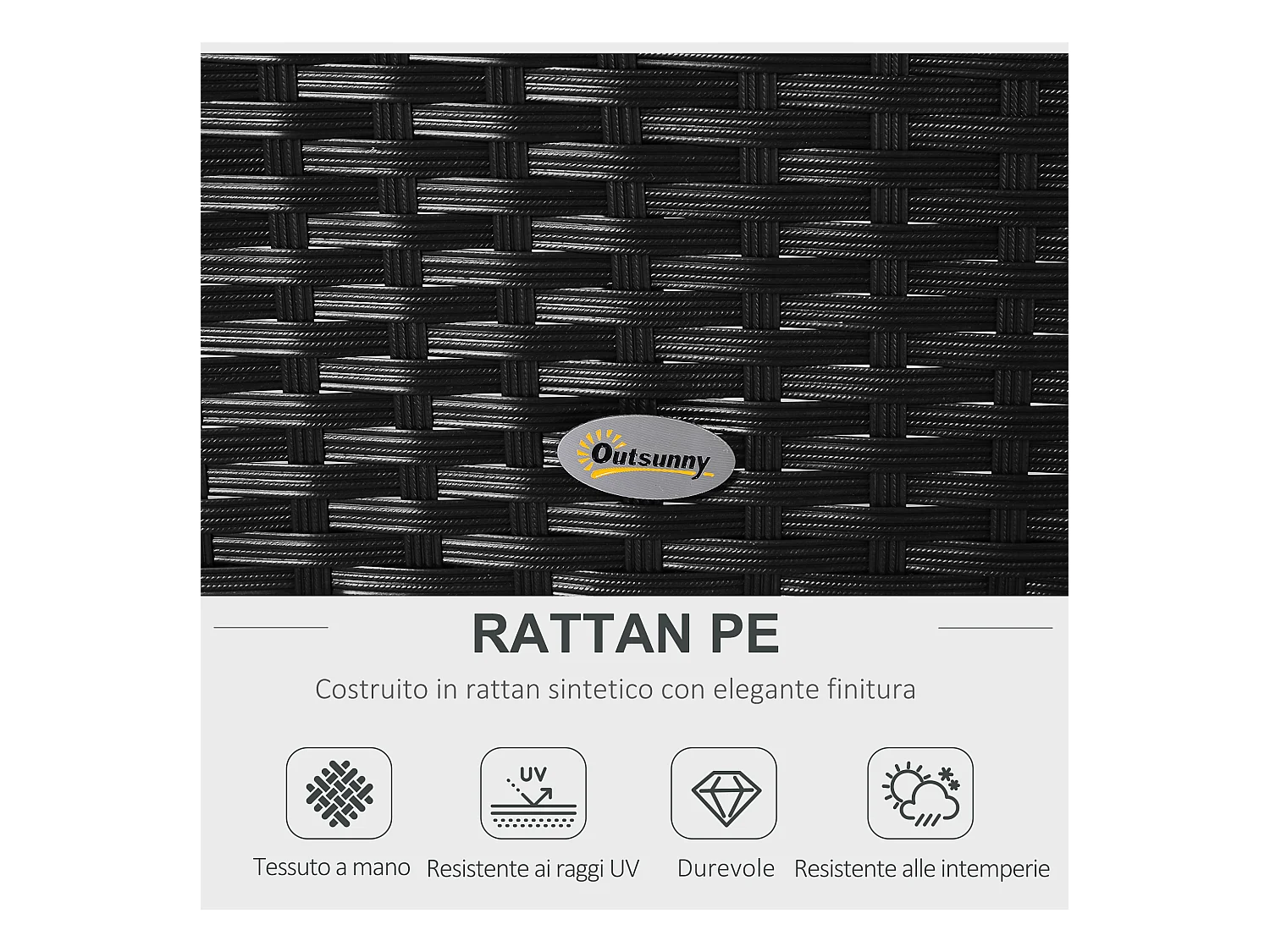 Mobili da esterno 5 pezzi con pouf salottino in rattan nero e bianco