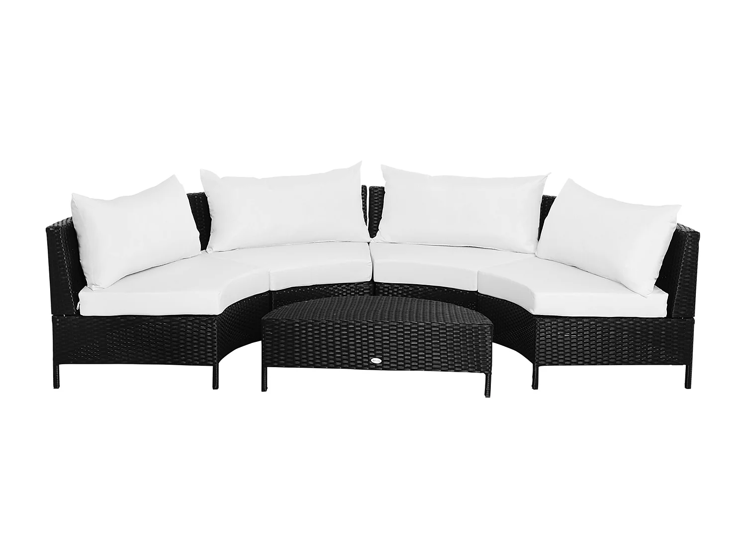 Mobili da esterno 5 pezzi con pouf salottino in rattan nero e bianco