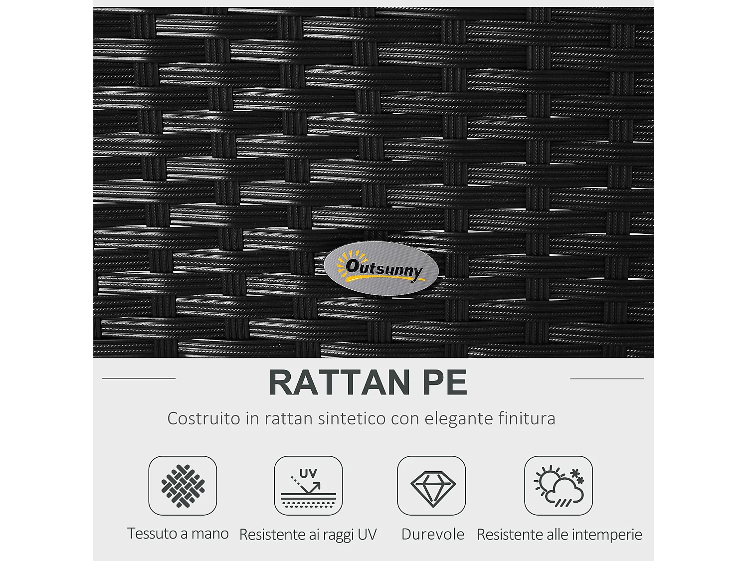 Mobili da esterno 5 pezzi con pouf salottino in rattan nero e bianco