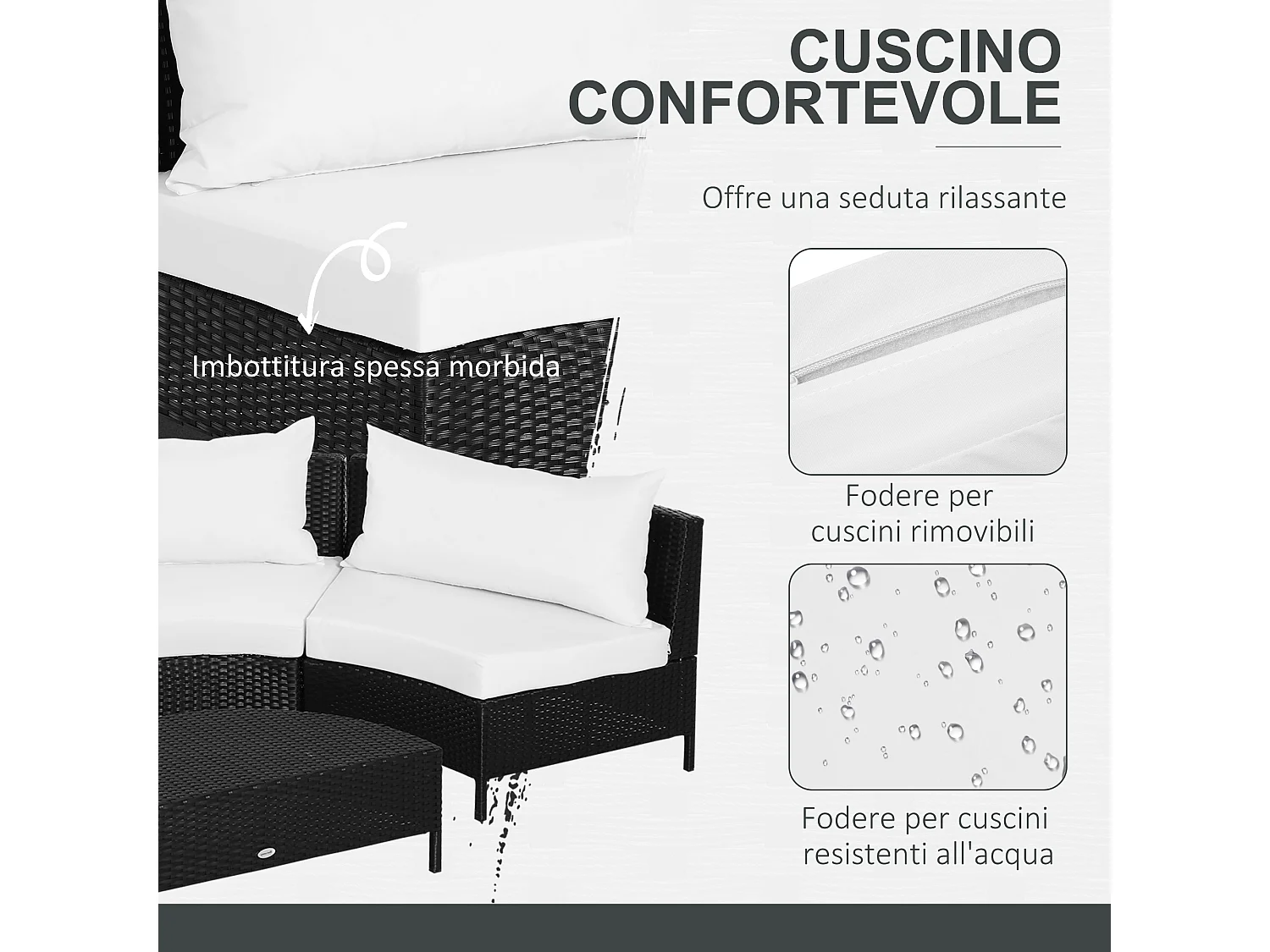 Mobili da esterno 5 pezzi con pouf salottino in rattan nero e bianco