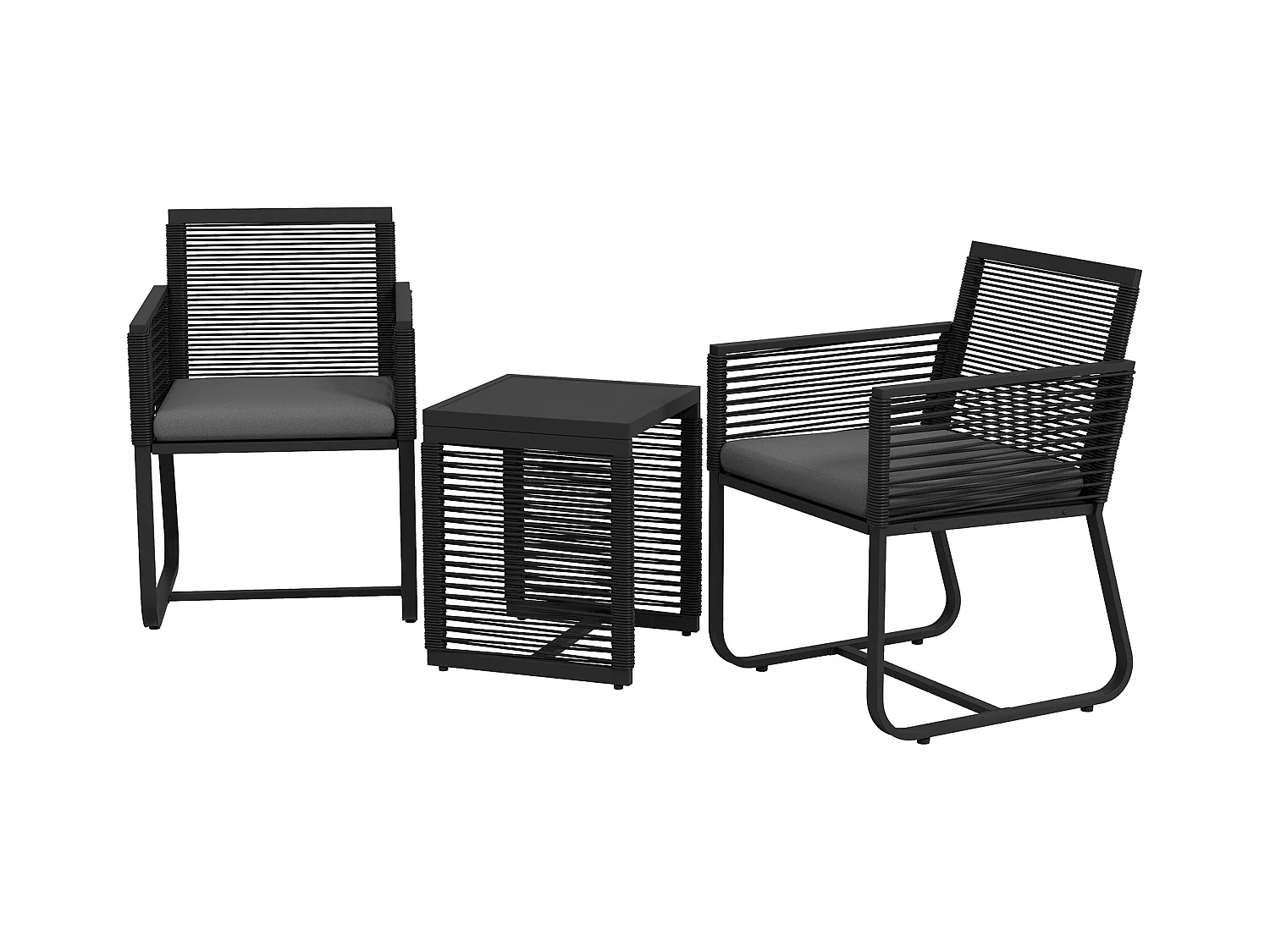 Set da giardino con 2 poltroncine e tavolino in vetro e rattan nero