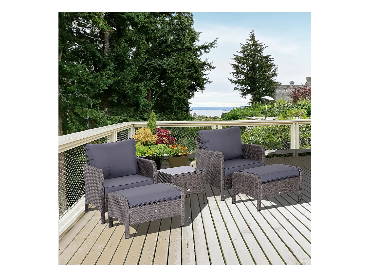 Set mobili da giardino e esterno 5 pezzi in pe rattan grigio