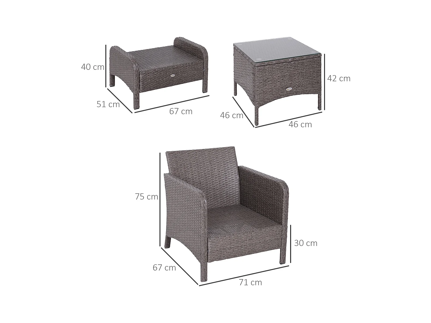 Set mobili da giardino e esterno 5 pezzi in pe rattan grigio