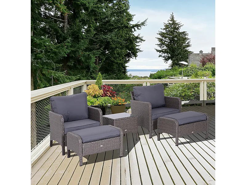 Set mobili da giardino e esterno 5 pezzi in pe rattan grigio