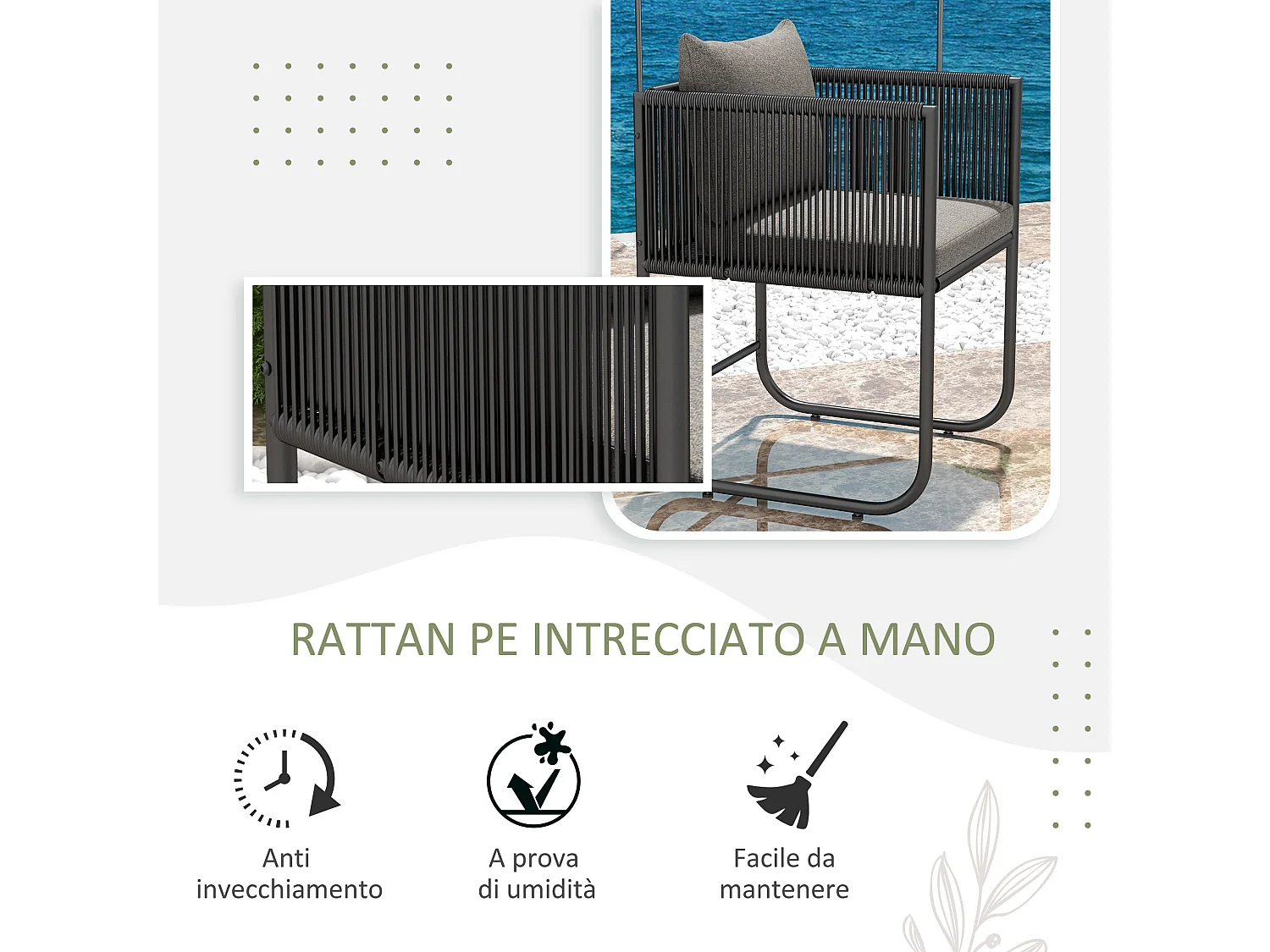 Set da giardino 3 pezzi con 2 sedie e tavolo in legno composito