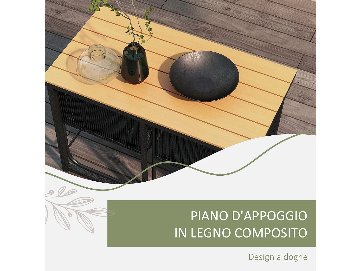 Set da giardino 3 pezzi con 2 sedie e tavolo in legno composito