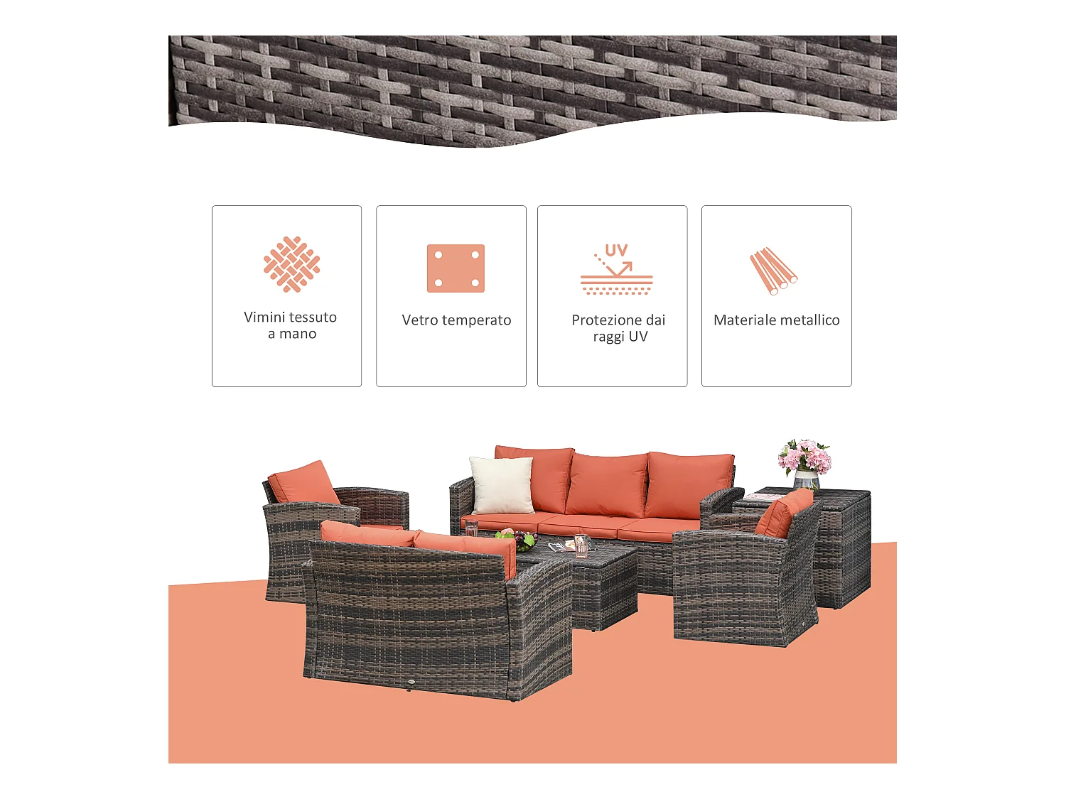 Mobili da giardino 6 pezzi in rattan divani poltrone tavolini