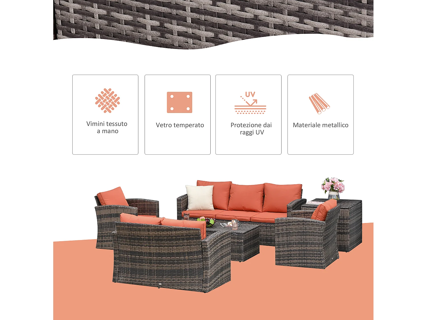 Mobili da giardino 6 pezzi in rattan divani poltrone tavolini