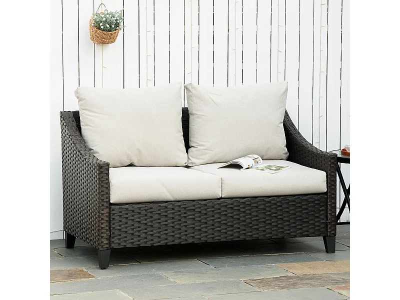 Divano 2 posti da giardino in rattan con cuscini sfoderabili