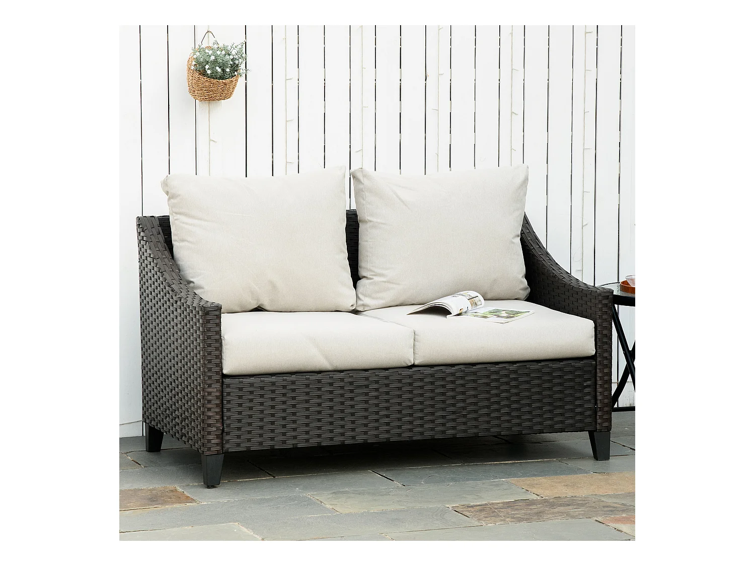 Divano 2 posti da giardino in rattan con cuscini sfoderabili