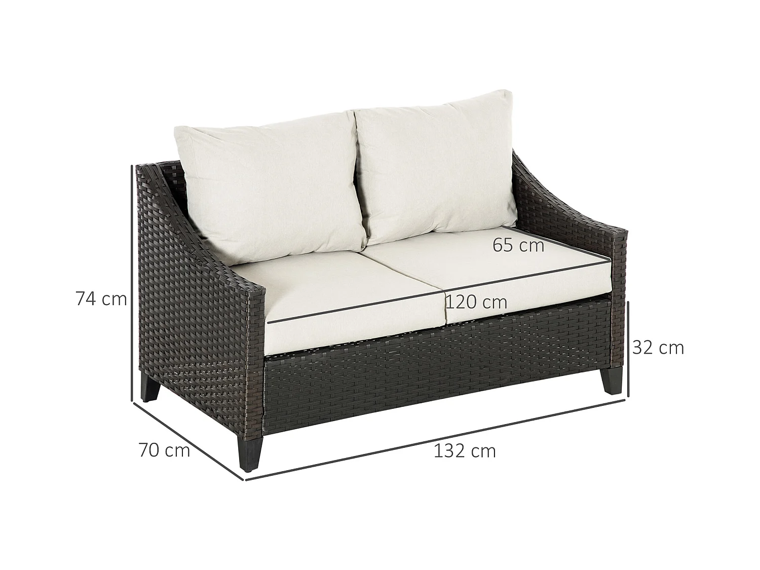 Divano 2 posti da giardino in rattan con cuscini sfoderabili