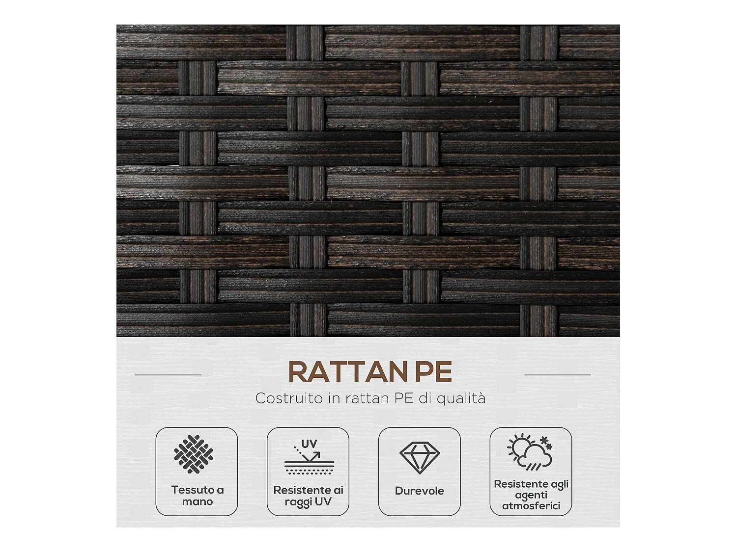 Divano 2 posti da giardino in rattan con cuscini sfoderabili