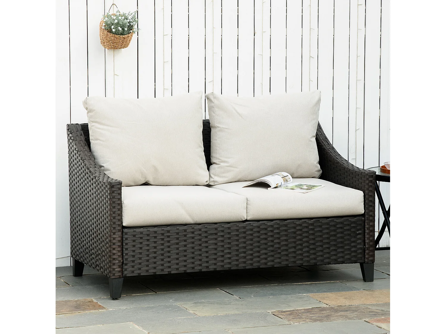 Divano 2 posti da giardino in rattan con cuscini sfoderabili