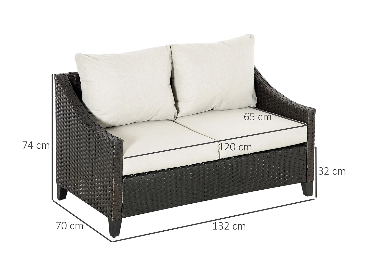 Divano 2 posti da giardino in rattan con cuscini sfoderabili