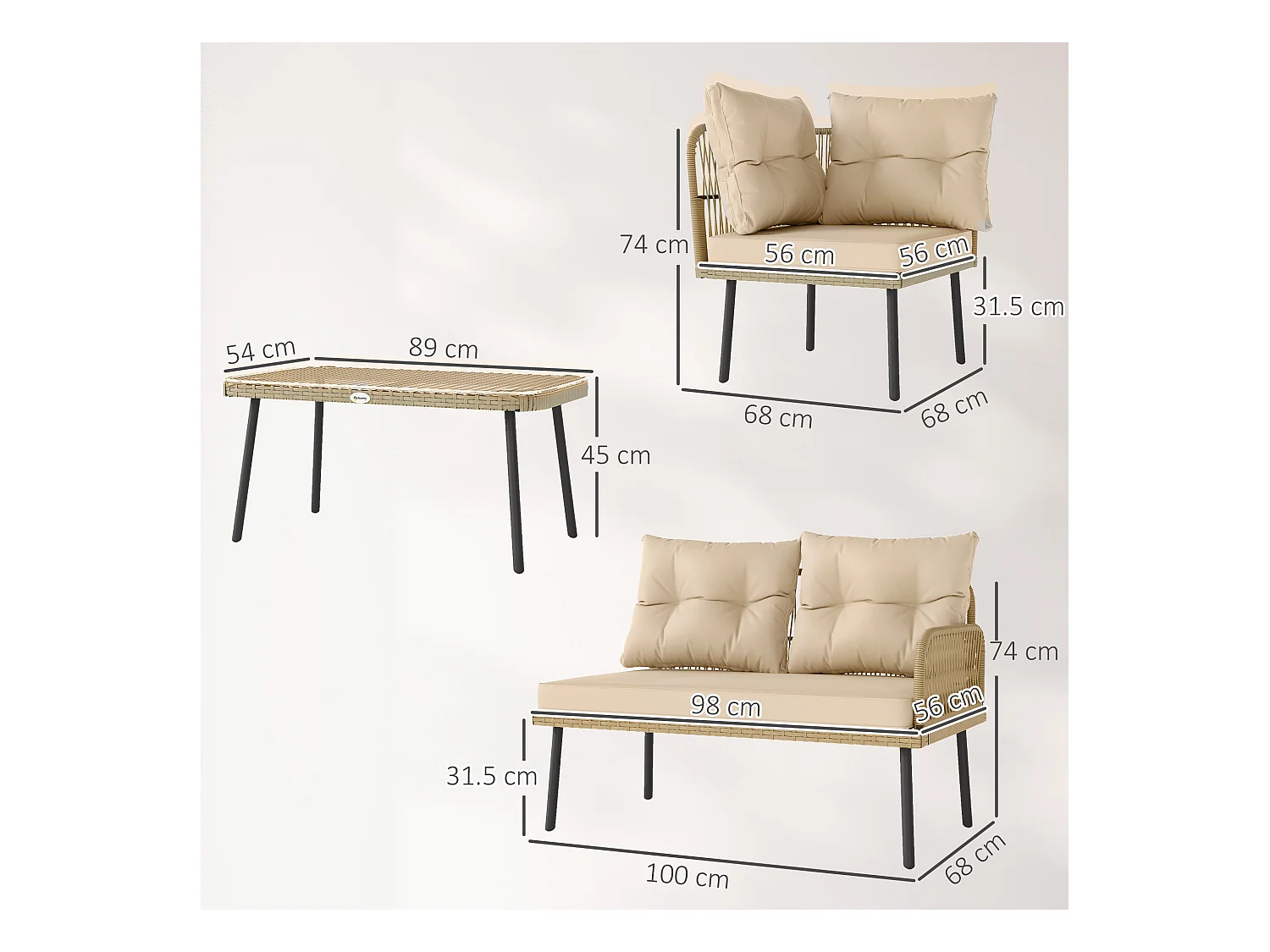 Salotto da giardino con 2 divani poltrona angolare e tavolino