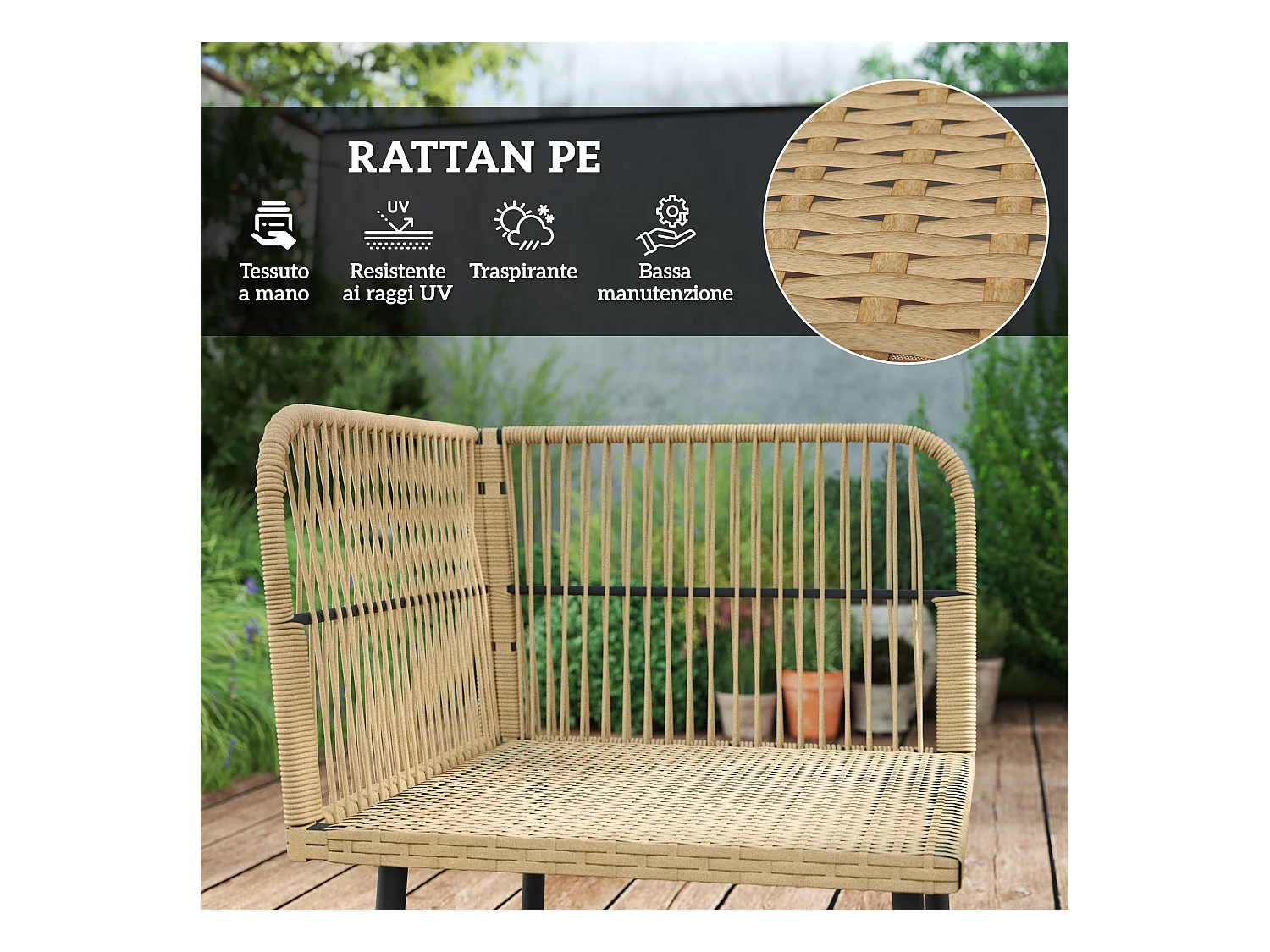 Salotto da giardino con 2 divani poltrona angolare e tavolino