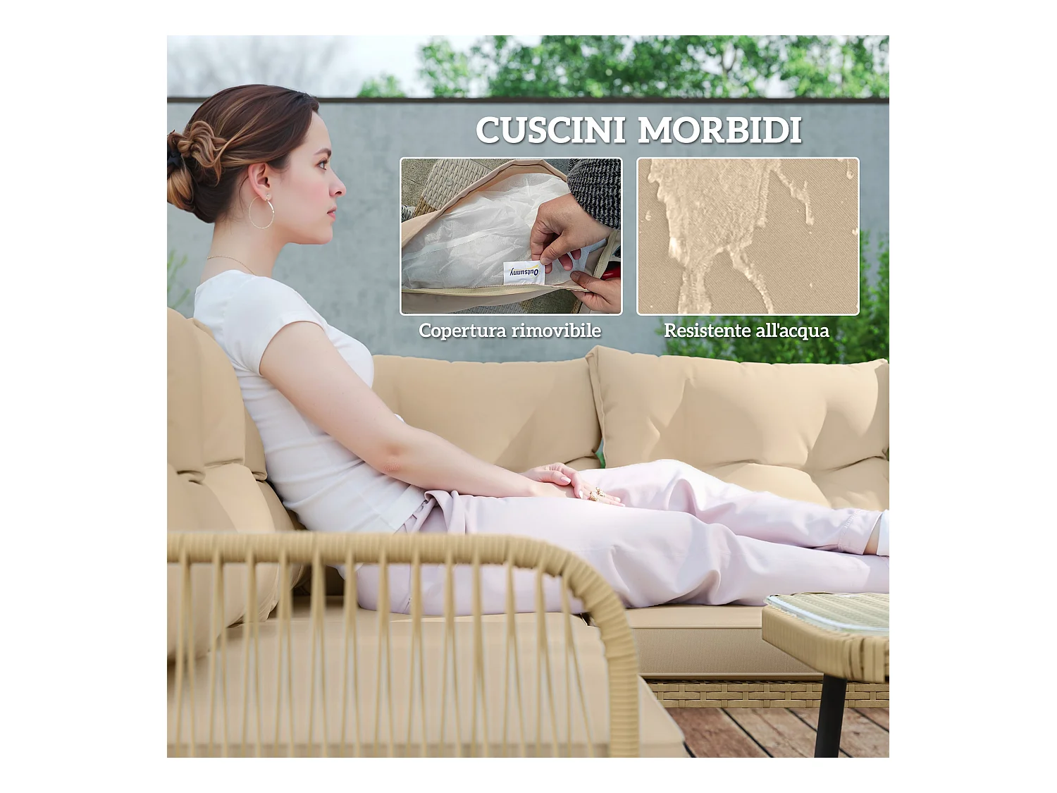 Salotto da giardino con 2 divani poltrona angolare e tavolino