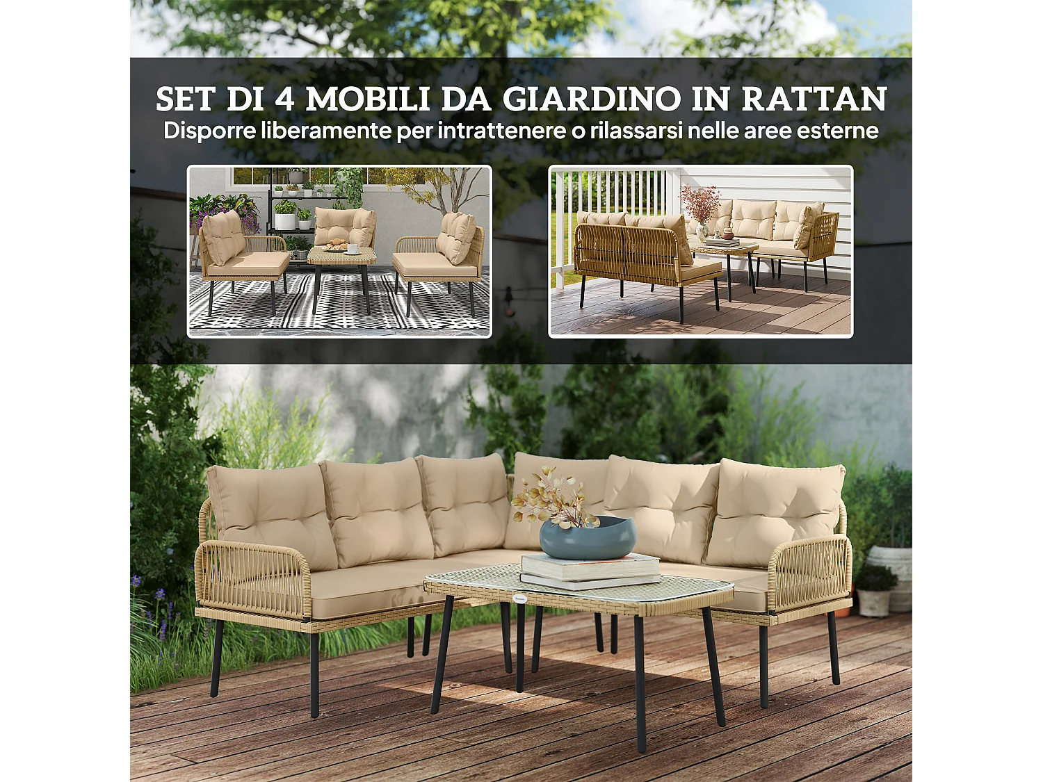 Salotto da giardino con 2 divani poltrona angolare e tavolino