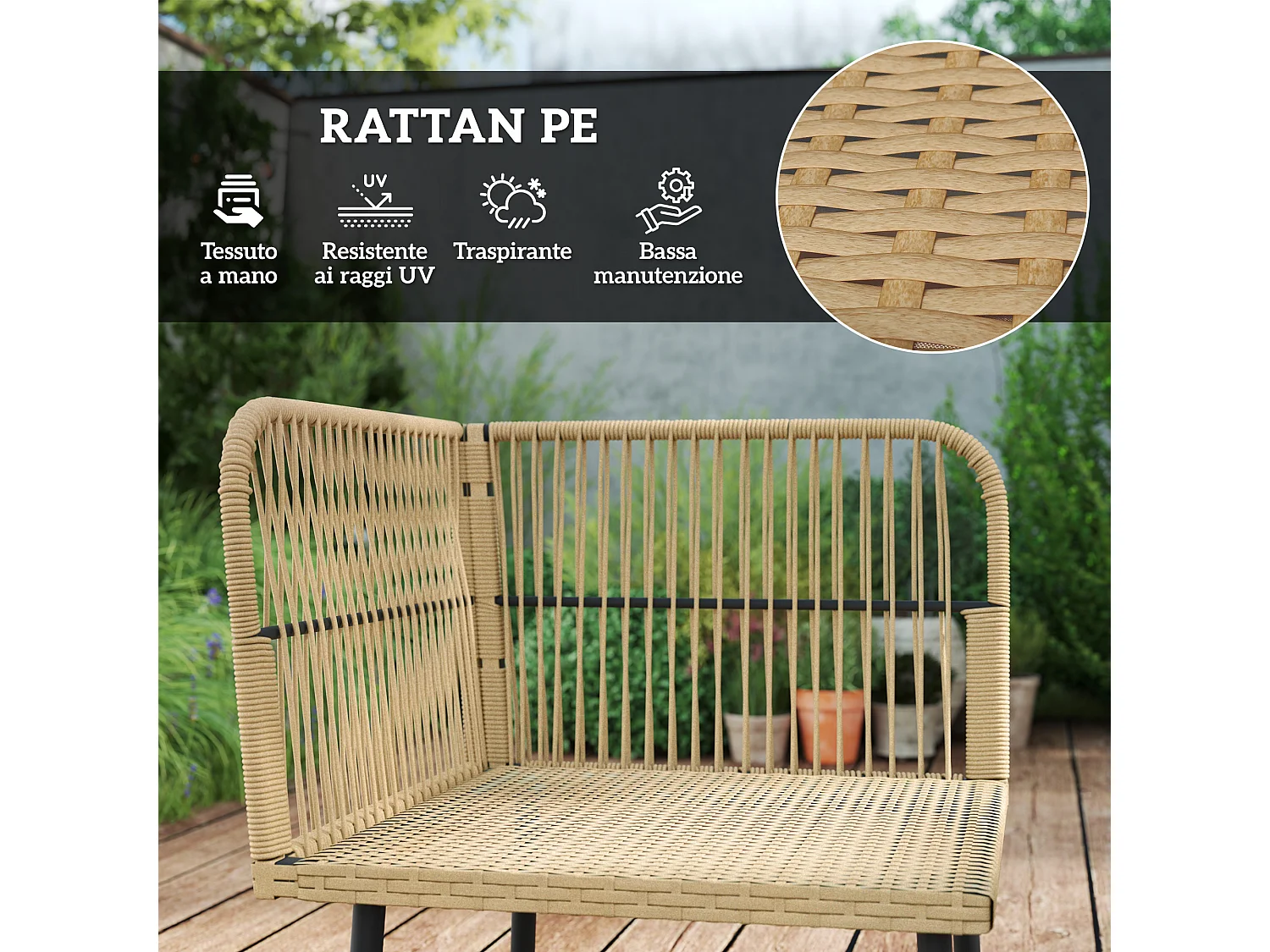 Salotto da giardino con 2 divani poltrona angolare e tavolino