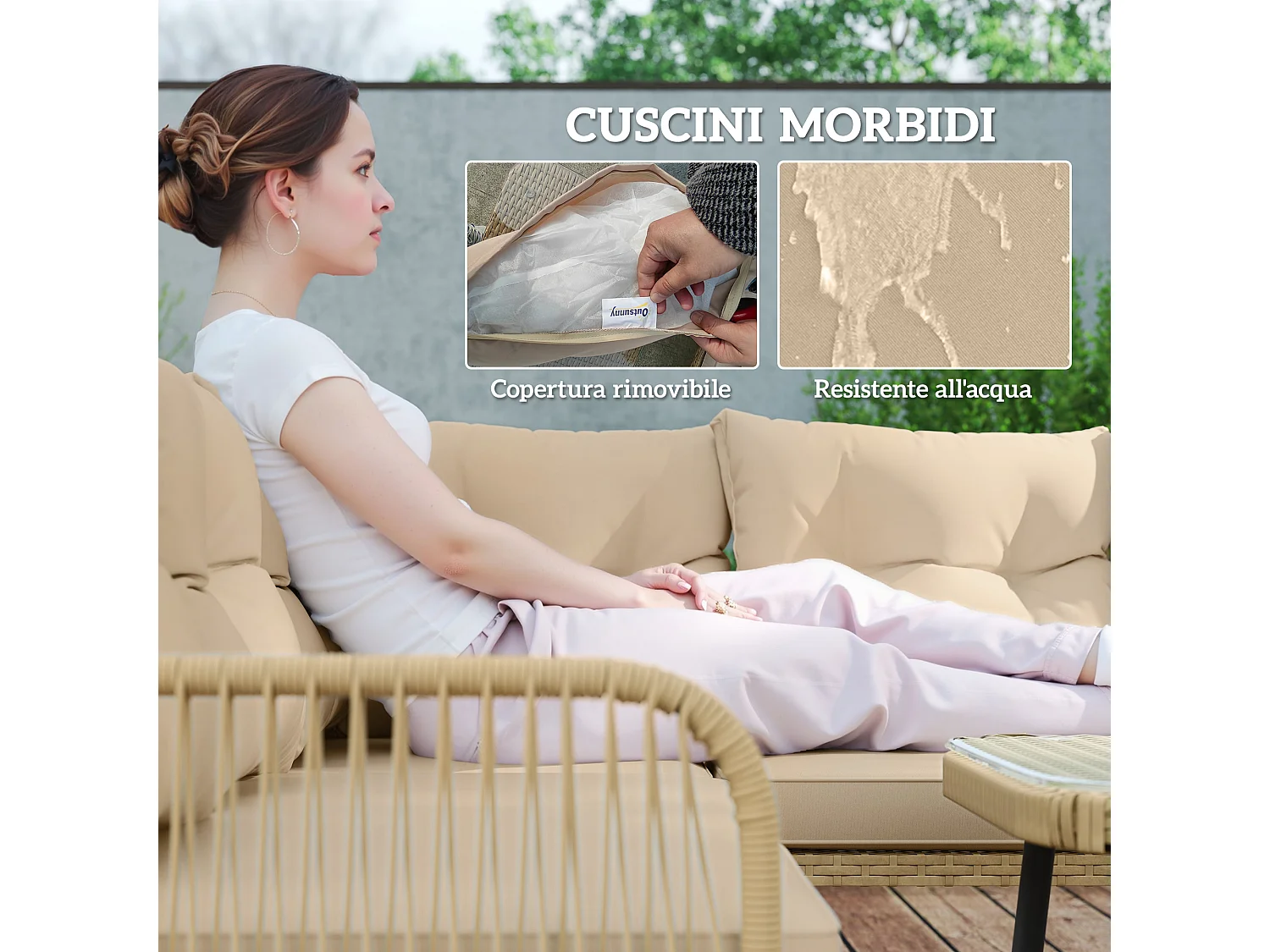 Salotto da giardino con 2 divani poltrona angolare e tavolino