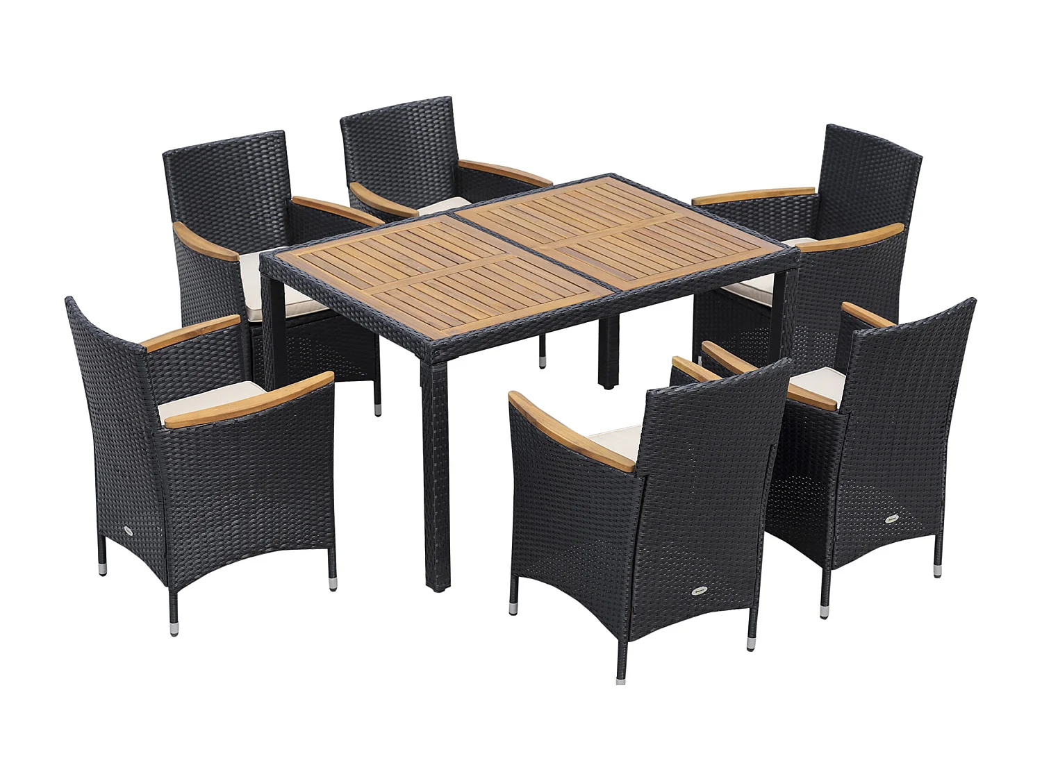 Set tavolo e sedie da giardino in rattan e legno 7 pezzi nero