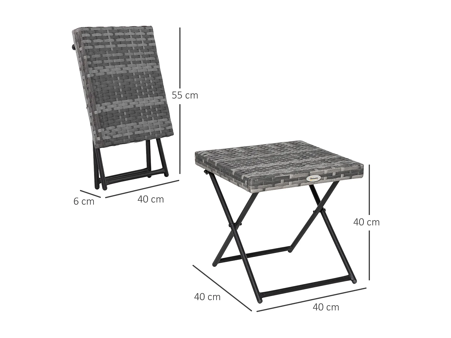 Tavolino da giardino pieghevole in rattan pe 40x40x40cm grigio