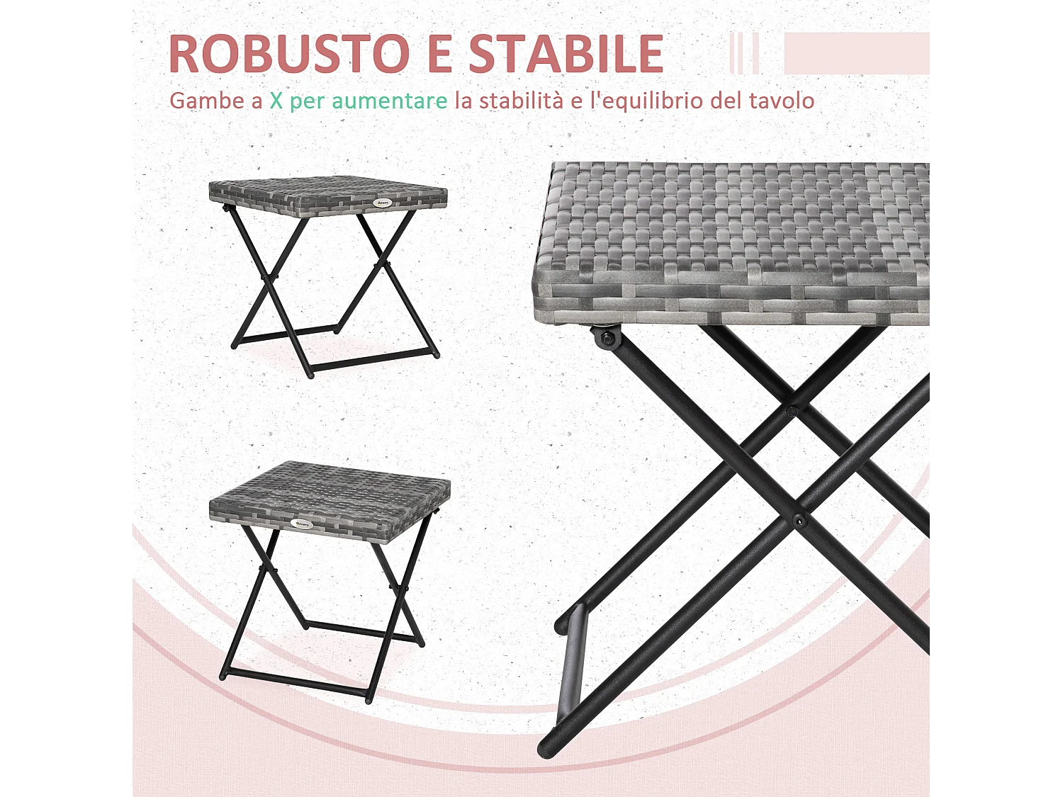 Tavolino da giardino pieghevole in rattan pe 40x40x40cm grigio
