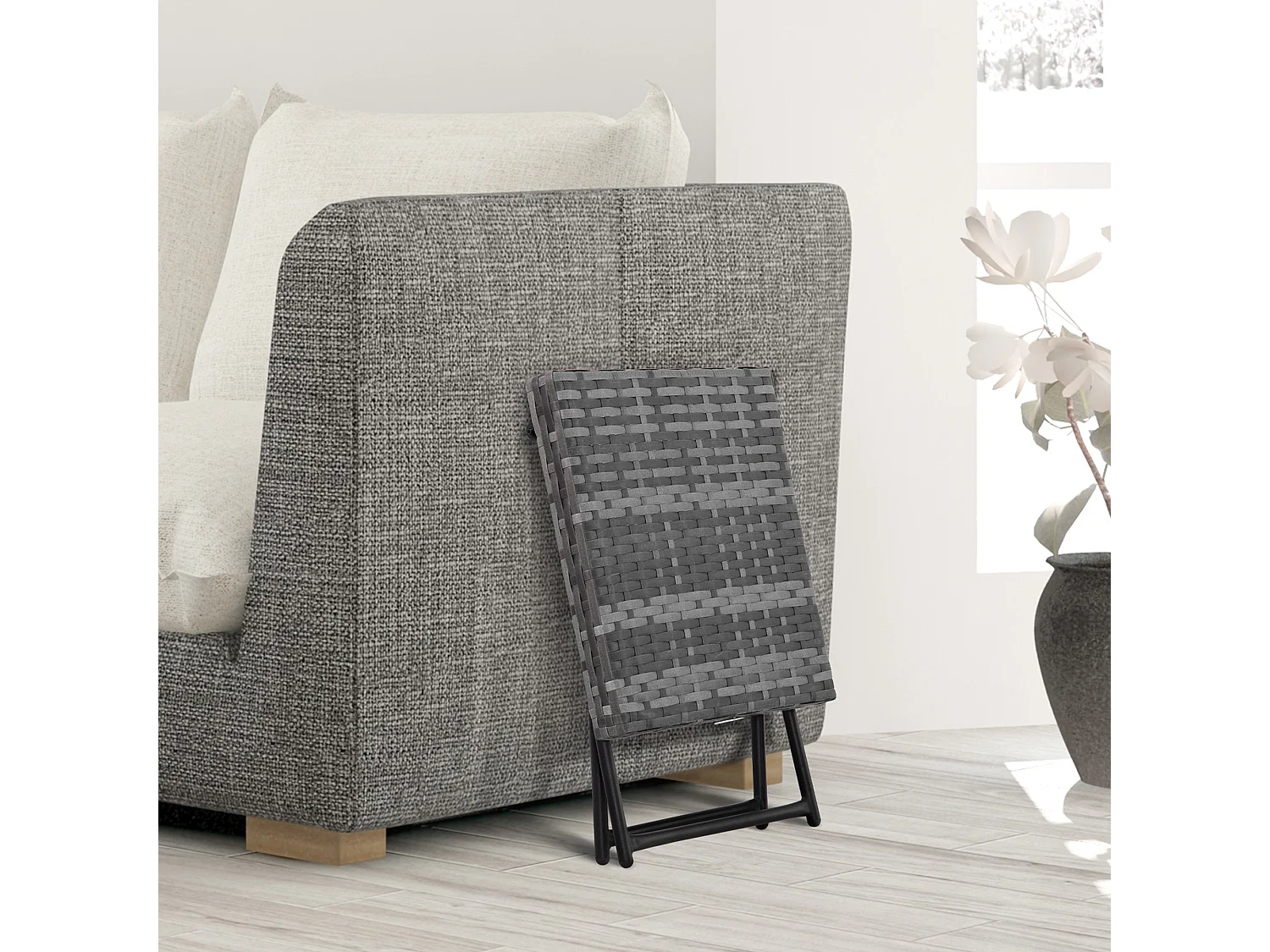 Tavolino da giardino pieghevole in rattan pe 40x40x40cm grigio