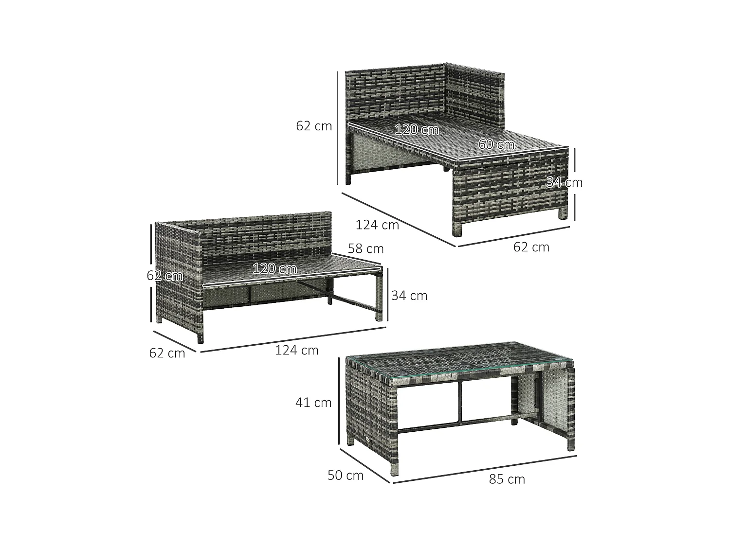 Set da giardino con divano chaise longue tavolino rattan pe