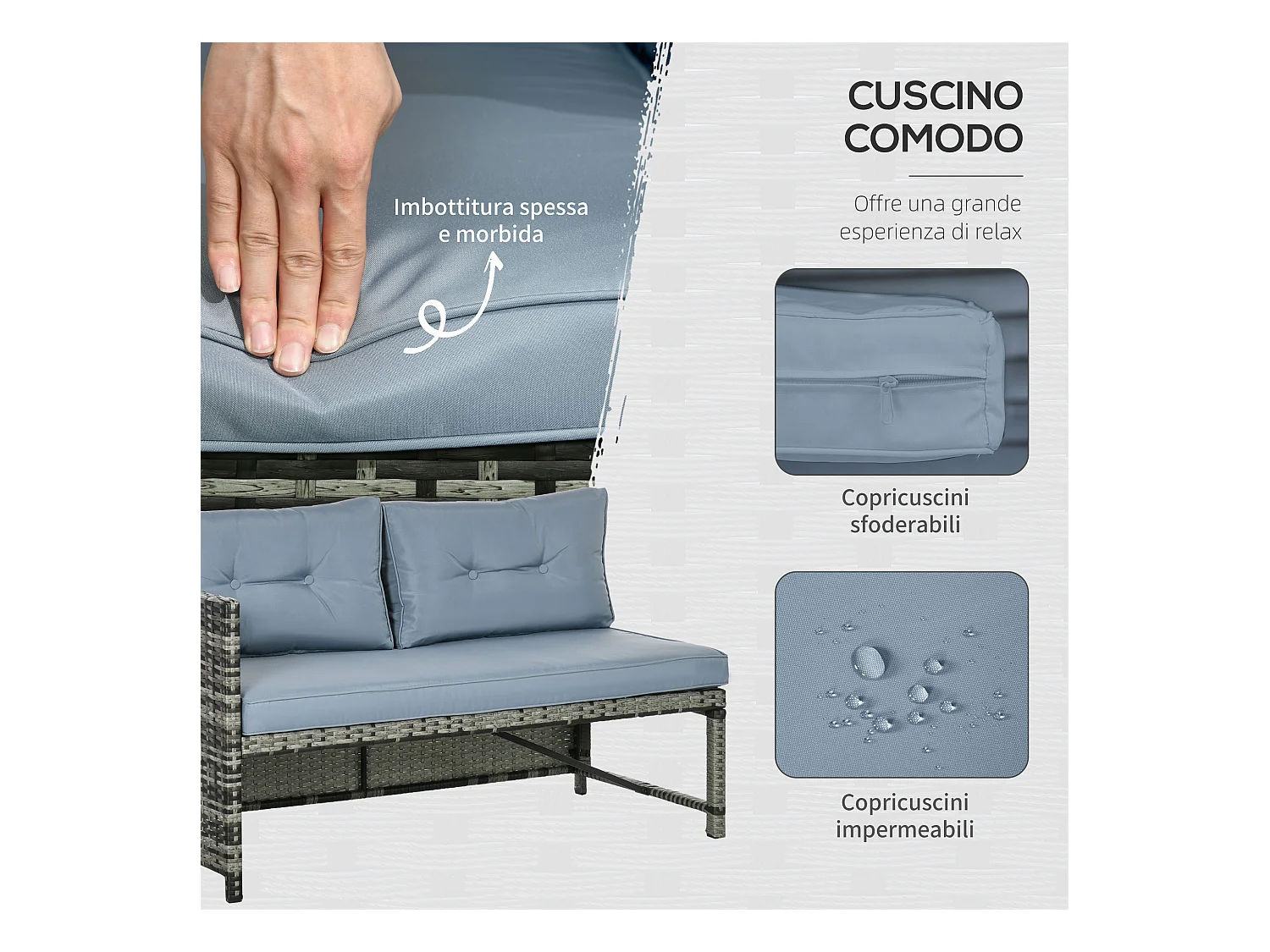 Set da giardino con divano chaise longue tavolino rattan pe